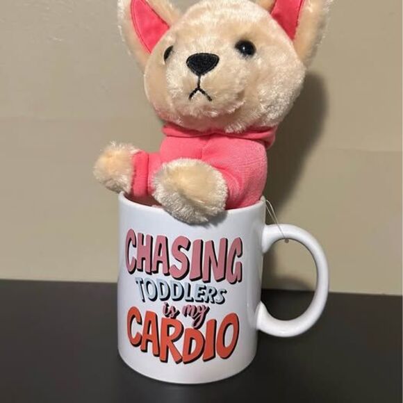 NEW “Chasing Toddlers Is My Cardio” Coffee Mug & Plush Pup Gift Set - Picture 9 of 9